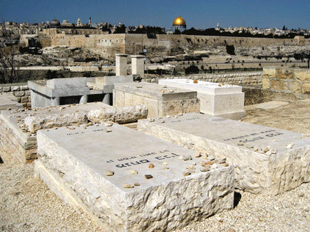 Menachem Begin's grave on the Mount of Olives, facing the Temple Mount