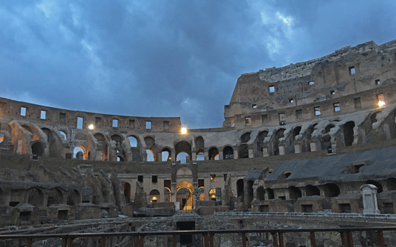 Interior of the ruins of the Roman Colosseum by night Interior of the ruins of the Roman Colosseum by night