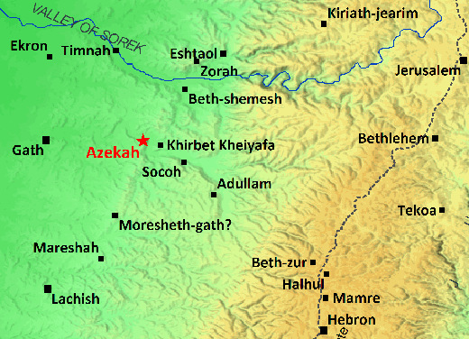 Map of the Shephelah with Azekah overlooking the Elah Valley Map of the Shephelah with Azekah overlooking the Elah Valley