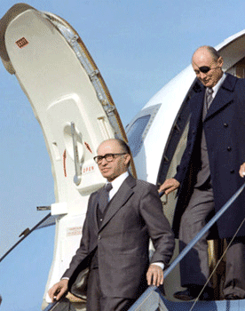 Israel Prime Minister Menachem Begin and Israel Foreign Minister Moshe Dayan arriving in the U.S. in 1978 Israel Prime Minister Menachem Begin and Israel Foreign Minister Moshe Dayan arriving in the U.S. in 1978