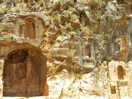 Niches for pagan gods carved right into the bedrock at Caesarea Philippi Niches for pagan gods carved right into the bedrock at Caesarea Philippi