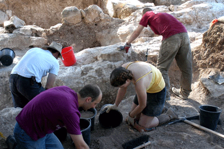 Excavating in Area A at Tel Ramat Rahel Excavating in Area A at Ramat Rahel