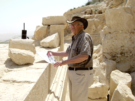 Ehud Netzer by Herod's tomb monument in 2009 Ehud Netzer by Herod's tomb monument in 2009