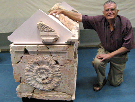 The late archeologist Ehud Netzer by Herod's presumed sarcophagus The late archeologist Ehud Netzer by Herod's presumed sarcophagus