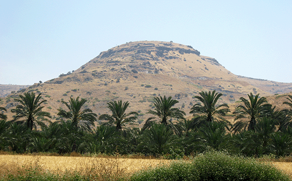 The ruins of Hippos are at the top of the rounded hill The ruins of Hippos are at the top of the rounded hill