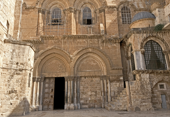 Entrance to the Church of the Holy Sepulcher normally teeming with pilgrims