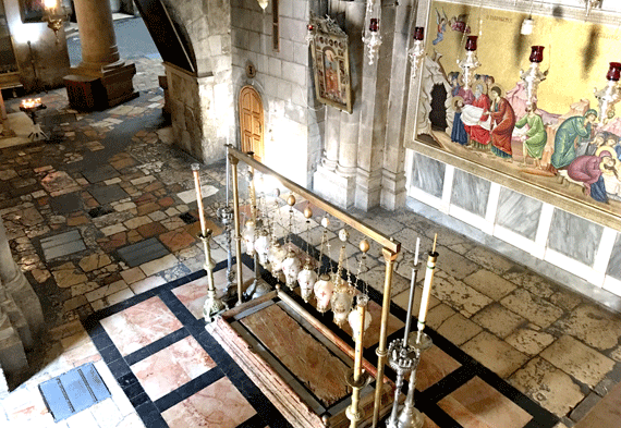 Stone of Anointing marking where Jesus was anointed with myrrh and aloes Stone of Anointing marking where Jesus was anointed with myrrh and aloes