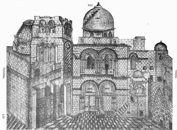 Elzearius Horn 1728 engraving of the Church of the Holy Sepulcher Elzearius Horn 1728 engraving of the Church of the Holy Sepulcher