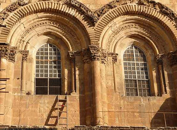 In 2015 the "immovable" ladder was moved from the right window to the left