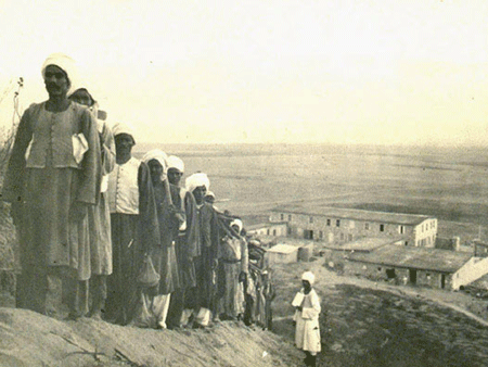 Excavators climbing up Tel Megiddo in the 1930s