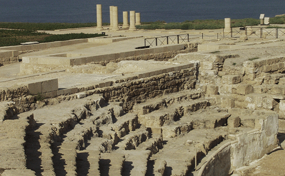SW corner of hippodrome with the Roman governor's palace towards the sea SW corner of hippodrome with the Roman governor's palace towards the sea
