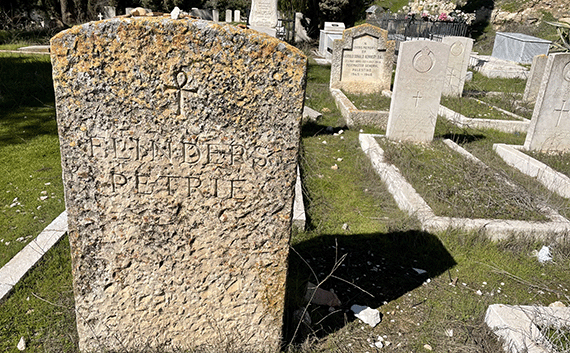 Tombstone of Flinders Petrie in the Protestant Cemetery on Mount Zion