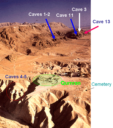 Map of the caves at Qumran where the Dead Sea Scrolls were found