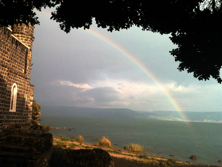 Rainbow over the Sea of Galilee by the Primacy Church, Tabgha Rainbow over the Sea of Galilee by the Primacy Church, Tabgha