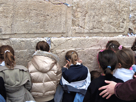 Little girls praying at the Western Wall